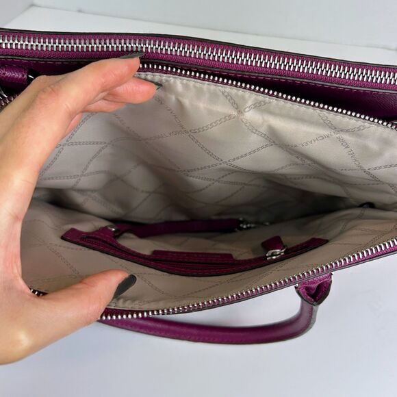 Michael Kors Houston Double Zip Crossgrain Leather Satchel Crossbody Bag Garnet - Picture 12 of 16